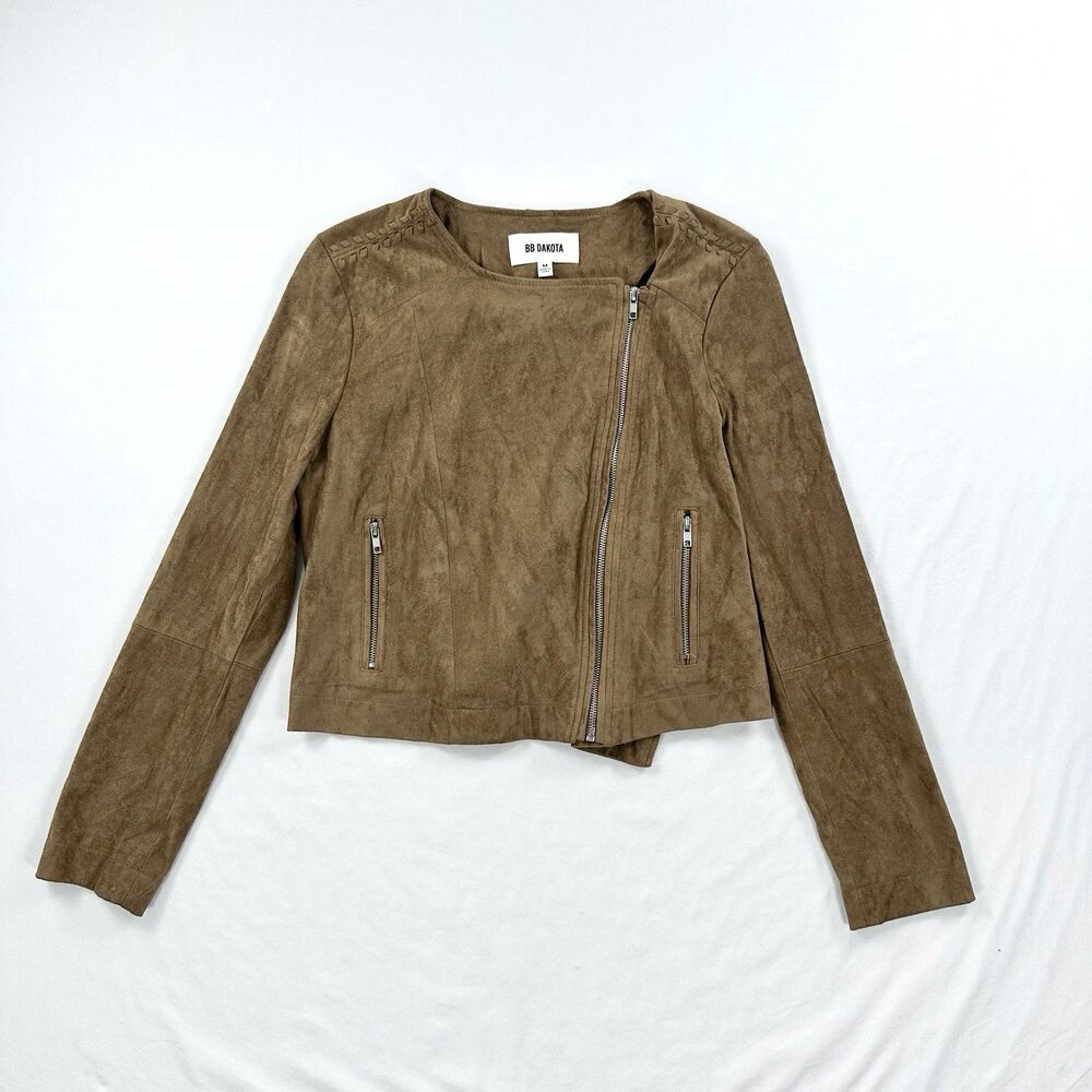 BB Dakota Moto Jacket Womens Medium Brown Zip Faux Suede Cropped Western